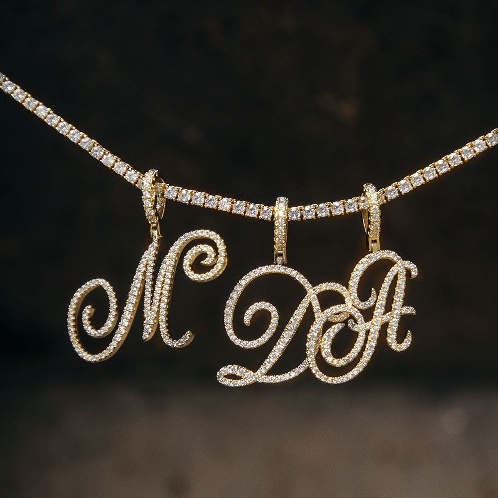 Cursive Style A To Z Initial Letters Pendant In Gold With Gold Shine