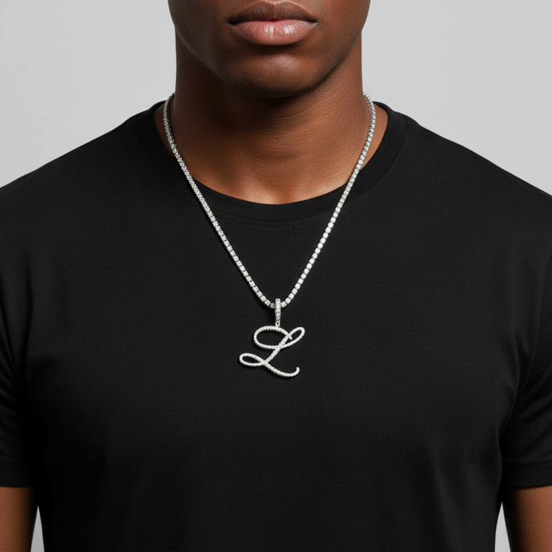 Cursive Style A To Z Initial Letters Pendant In White Gold With Gold Shine - Image 3