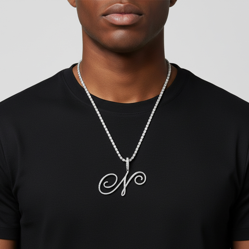 Cursive Style A To Z Initial Letters Pendant In White Gold With Gold Shine - Image 4