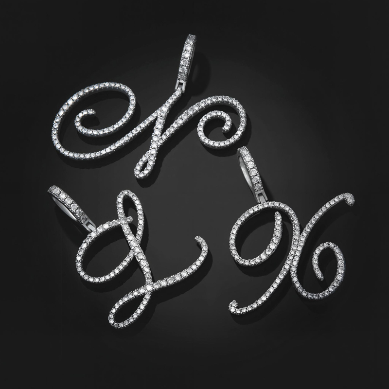 Cursive Style A To Z Initial Letters Pendant In White Gold With Gold Shine - Image 5