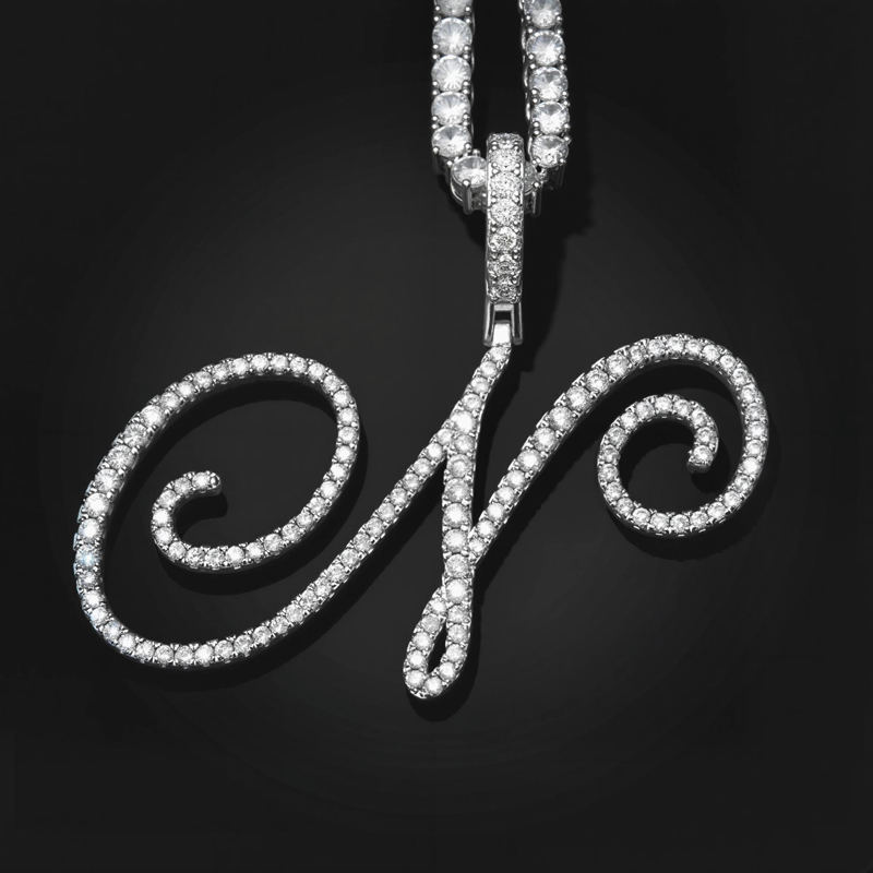 Cursive Style A To Z Initial Letters Pendant In White Gold With Gold Shine - Image 6