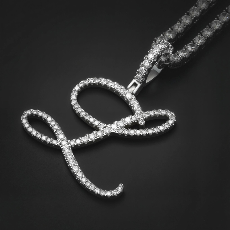 Cursive Style A To Z Initial Letters Pendant In White Gold With Gold Shine - Image 7