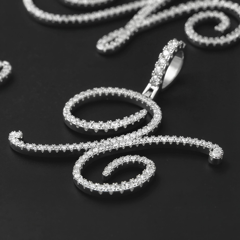Cursive Style A To Z Initial Letters Pendant In White Gold With Gold Shine - Image 8
