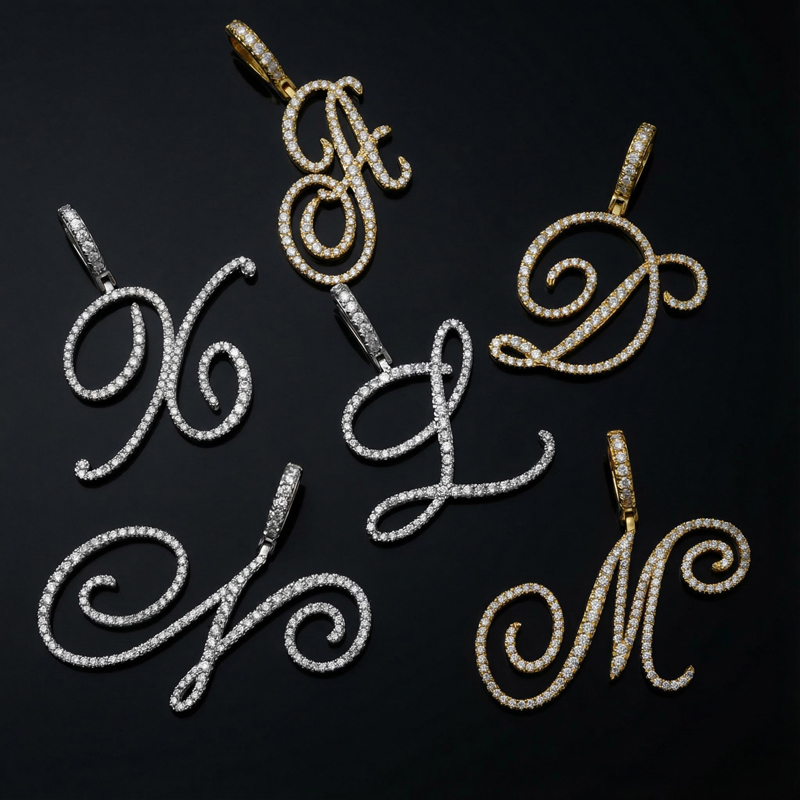 Cursive Style A To Z Initial Letters Pendant In White Gold With Gold Shine - Image 9