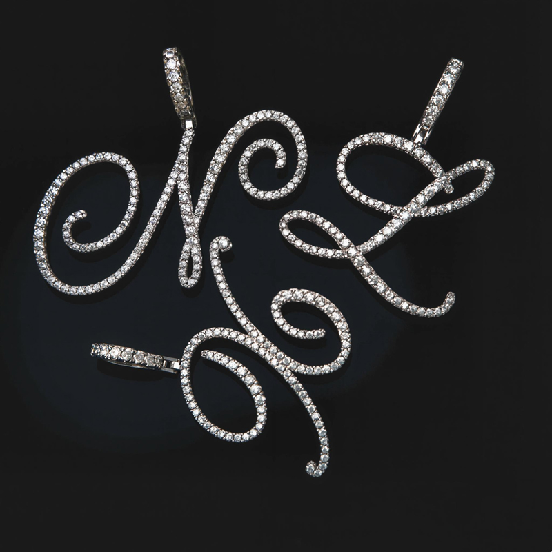 Cursive Style A To Z Initial Letters Pendant In White Gold With Gold Shine
