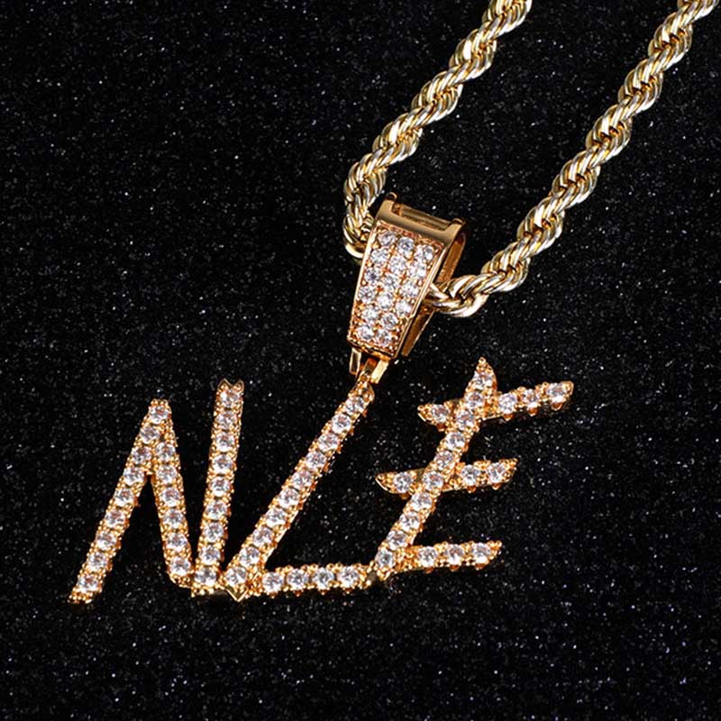Brush Font Custom Letter Pendant In Gold With Street Luxury Shine
