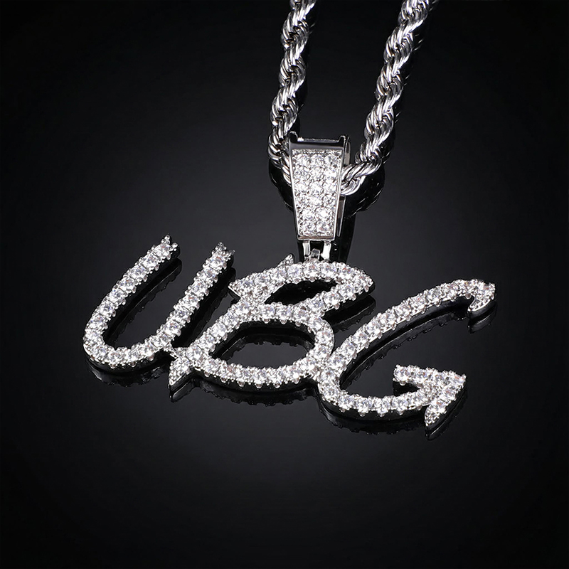 Brush Font Custom Letter Pendant In White Gold With Street Luxury Shine
