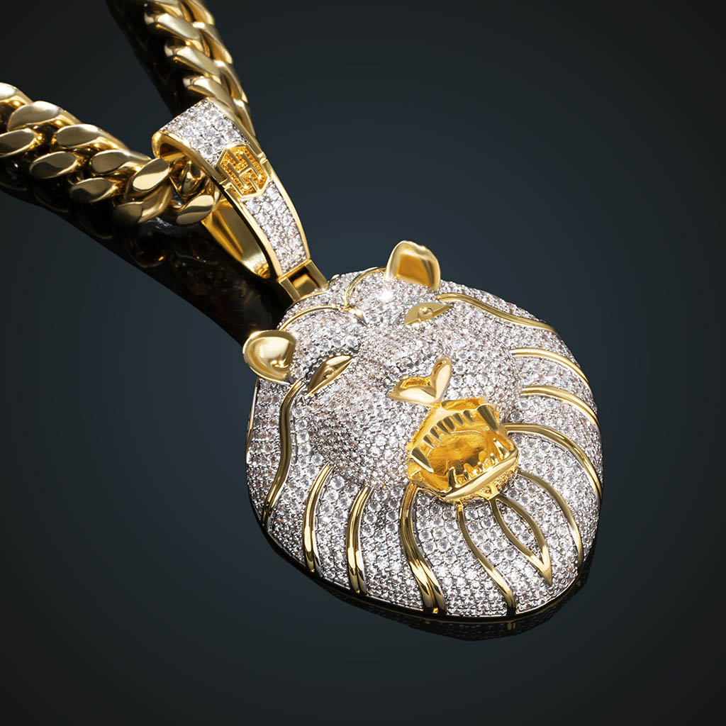 Iced Out Roaring Lion Pendant Gold With Street Luxury Shine - Image 3