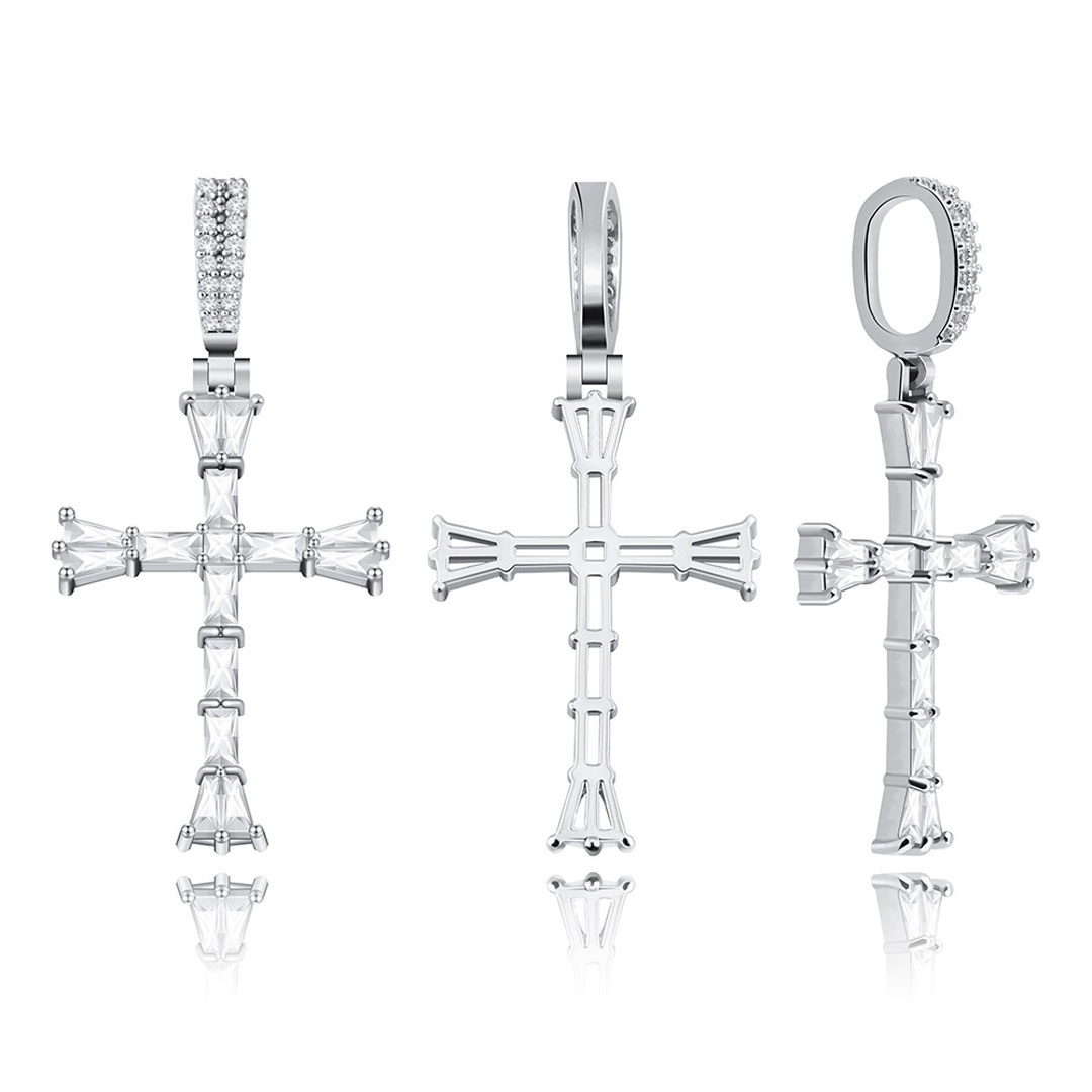 Iced Out Baguette Diamonds Cross Pendant With 4mm 18 Tennis Chain Gold - Image 3