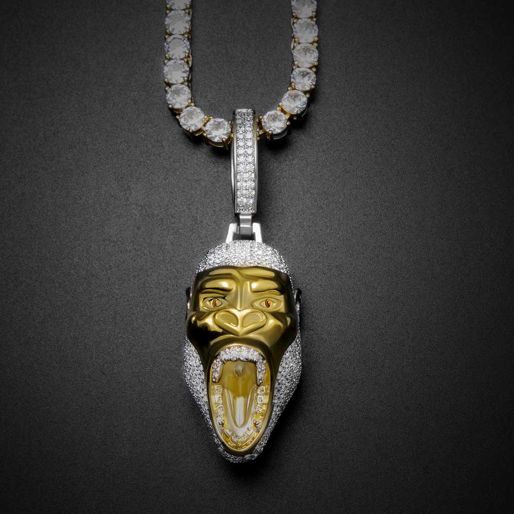 Iced Out Roaring Gorilla Pendant In Gold With Street Luxury Shine - Image 3