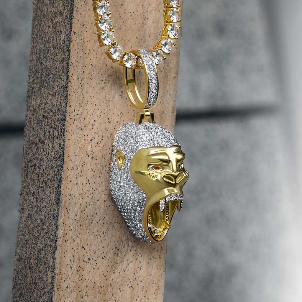 Iced Out Roaring Gorilla Pendant In Gold With Street Luxury Shine - Image 6