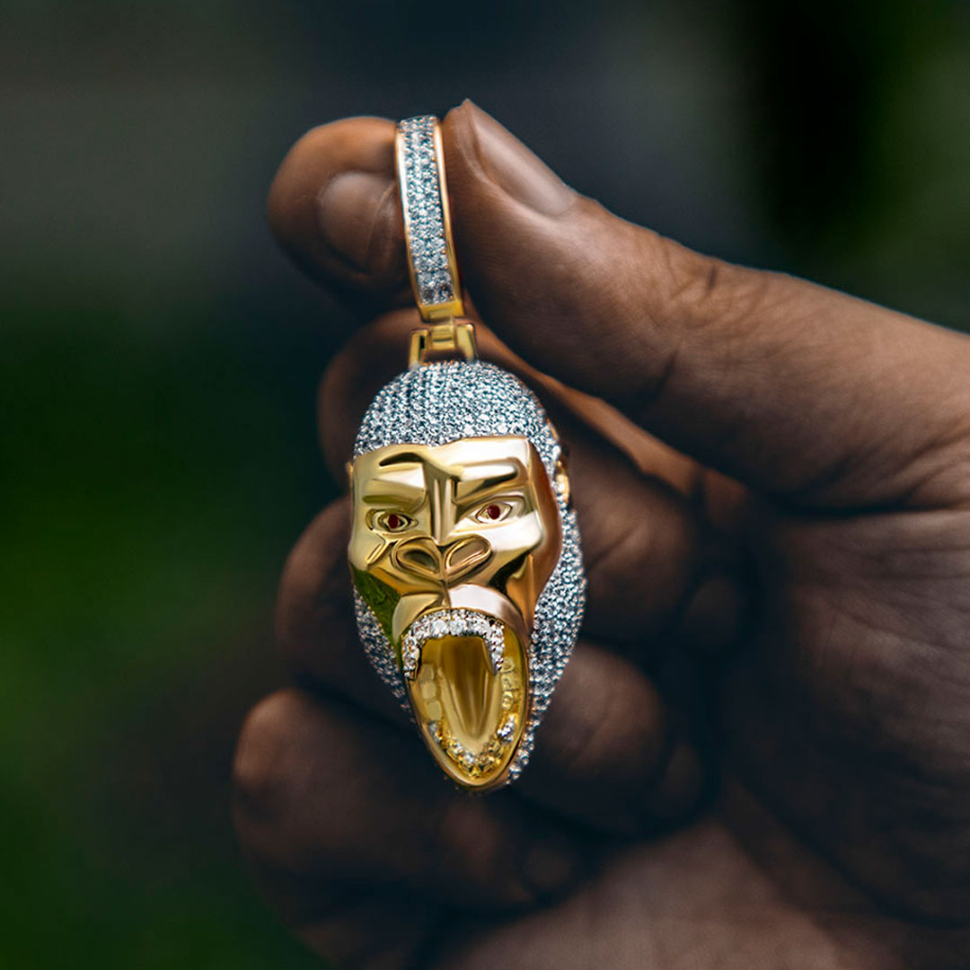 Iced Out Roaring Gorilla Pendant In Gold With Street Luxury Shine