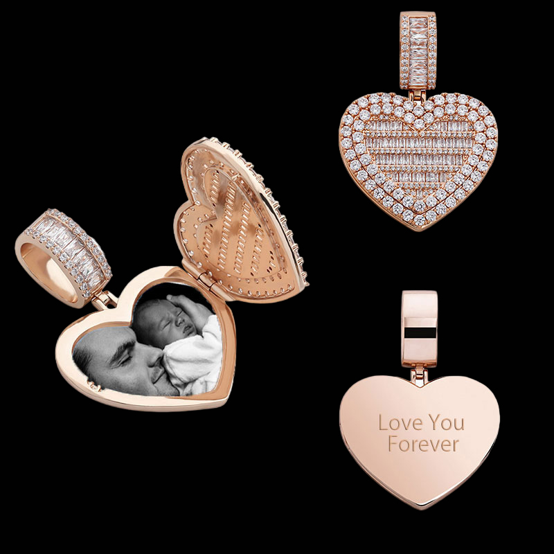 Custom Locket Heart Photo Pendant In Rose Gold With Street Luxury Shine