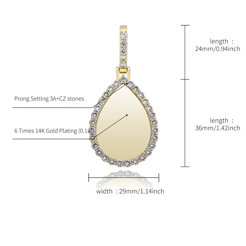 Iced Out Custom Drip Shaped Photo Pendant In White Gold With Gold Shine - Image 6