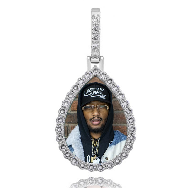 Iced Out Custom Drip Shaped Photo Pendant In White Gold With Gold Shine - Image 8