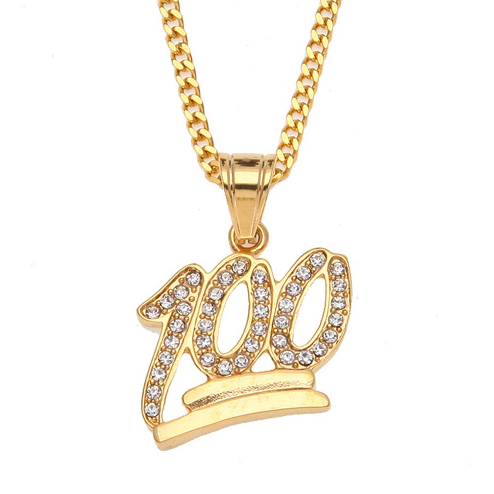 Iced Out 100 Points Emoji Pendant In Gold With Street Luxury Shine - Image 3