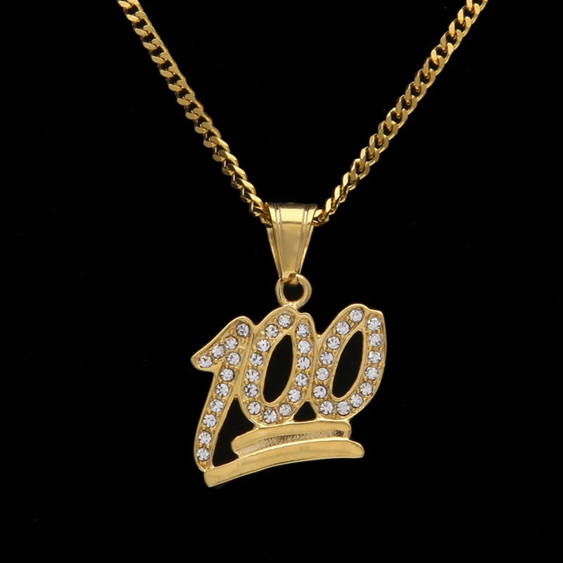 Iced Out 100 Points Emoji Pendant In Gold With Street Luxury Shine