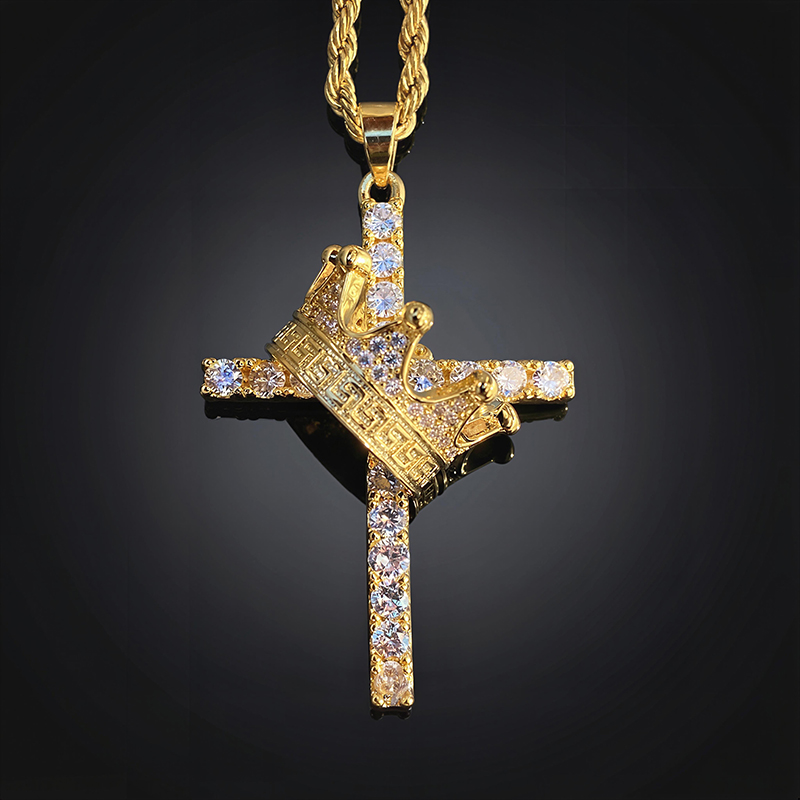 Diamond Cross King Crown Pendant In Gold Iced Out Shine With Street Luxury - Image 4