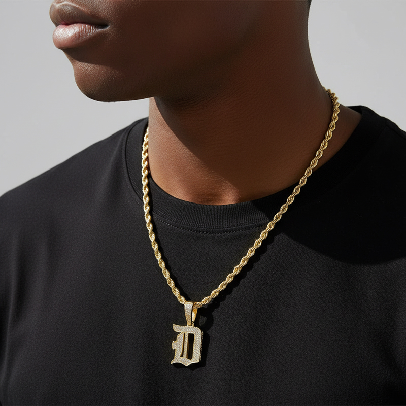 Iced Out Old English 26 Letters Pendant Gold With Street Luxury Shine - Image 6