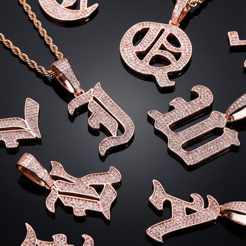 Iced Out Old English 26 Letters Pendant Gold With Street Luxury Shine - Image 7