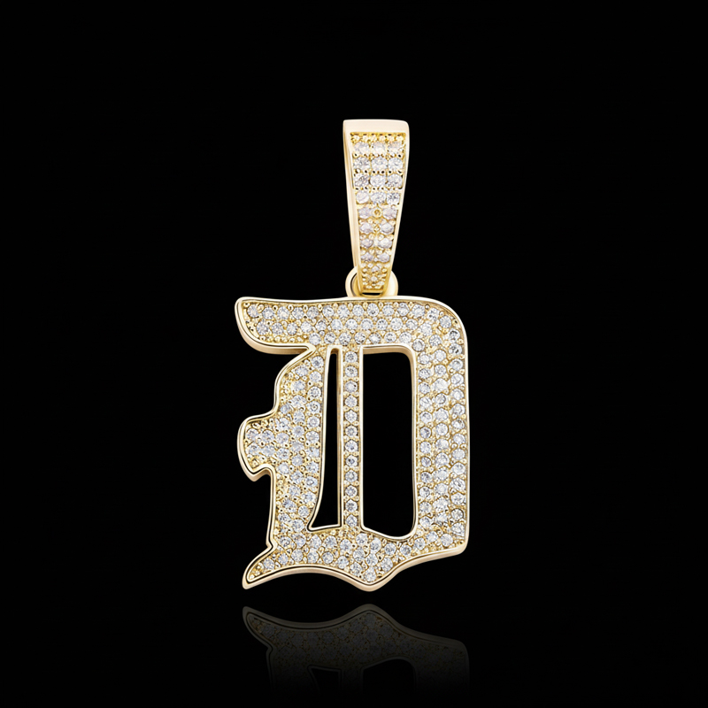 Iced Out Old English 26 Letters Pendant Gold With Street Luxury Shine - Image 11