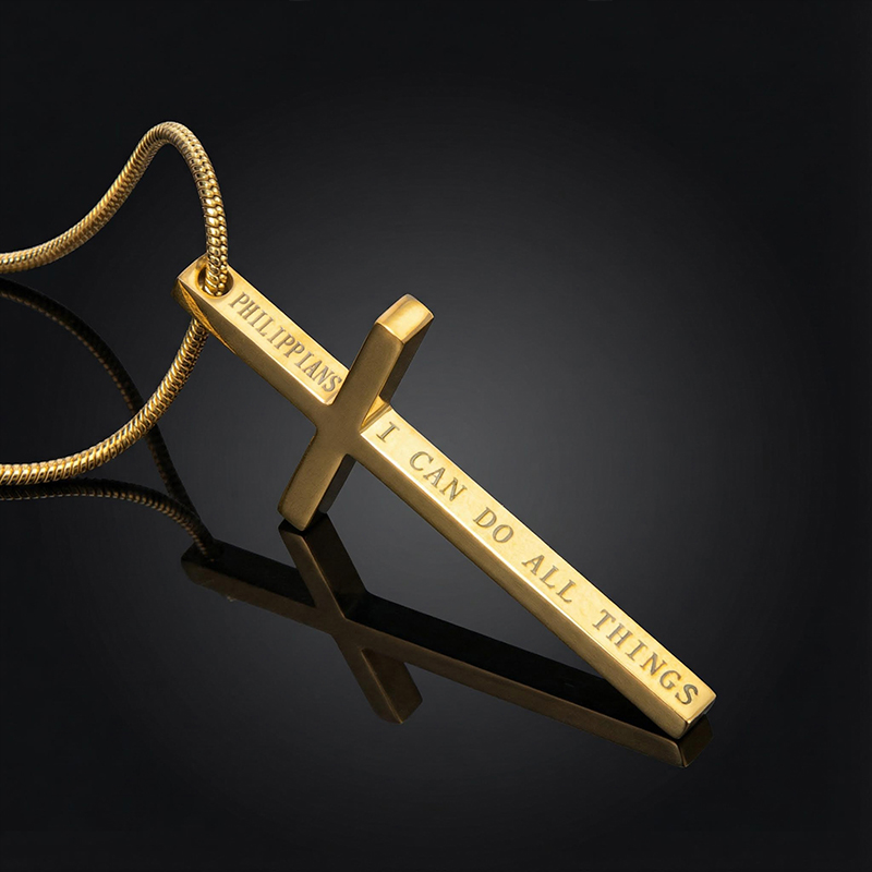 4:13 i Can Do All Things Steel Cross Pendant In Gold With Gold Shine