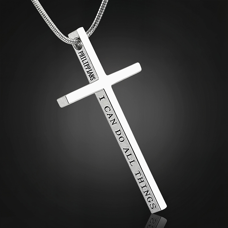Street Luxury 4:13 i Can Do All Things Steel Cross Pendant In White Gold - Image 4