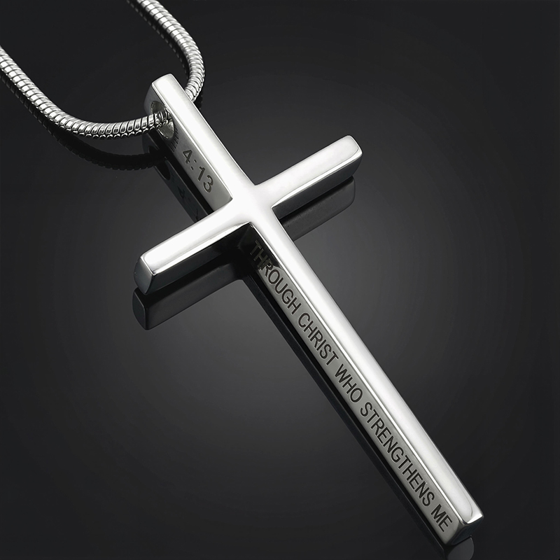 Street Luxury 4:13 i Can Do All Things Steel Cross Pendant In White Gold - Image 5