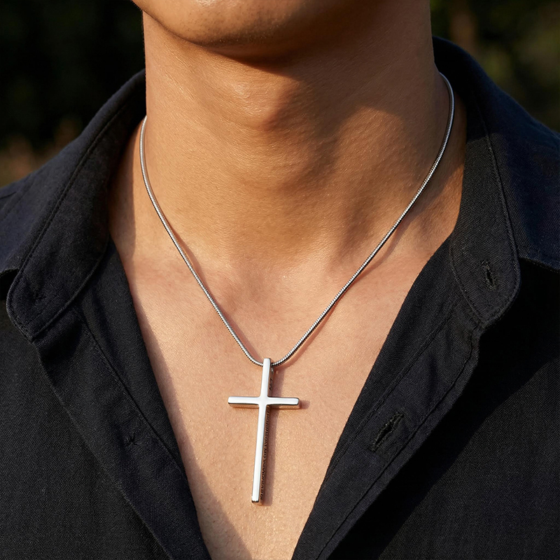 Street Luxury 4:13 i Can Do All Things Steel Cross Pendant In White Gold - Image 6