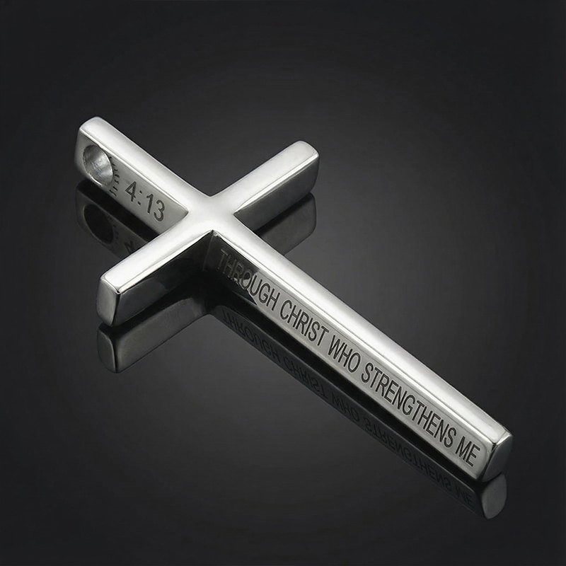 Street Luxury 4:13 i Can Do All Things Steel Cross Pendant In White Gold - Image 7