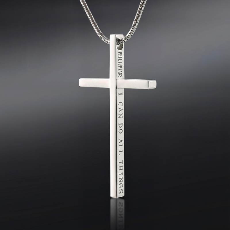 Street Luxury 4:13 i Can Do All Things Steel Cross Pendant In White Gold