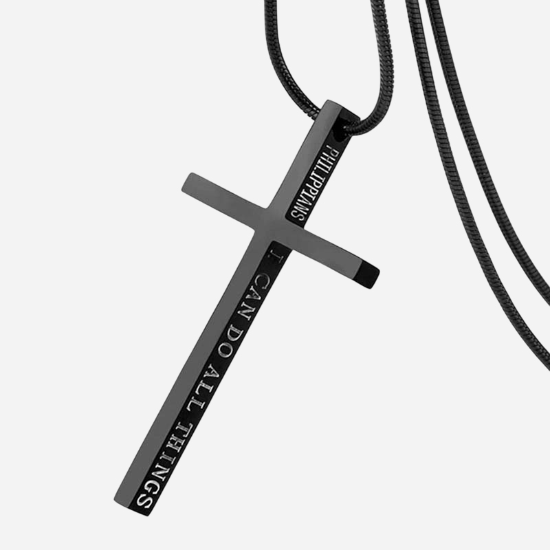Street Luxury 4:13 i Can Do All Things Steel Cross Pendant In Black Gold - Image 4