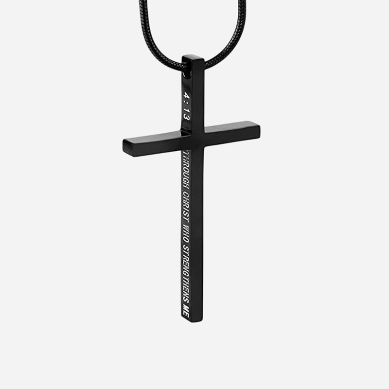 Street Luxury 4:13 i Can Do All Things Steel Cross Pendant In Black Gold