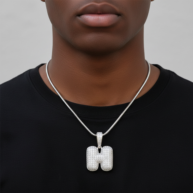 Iced Out 26 Bubble Letters Pendant In White Gold With Street Luxury Shine - Image 3