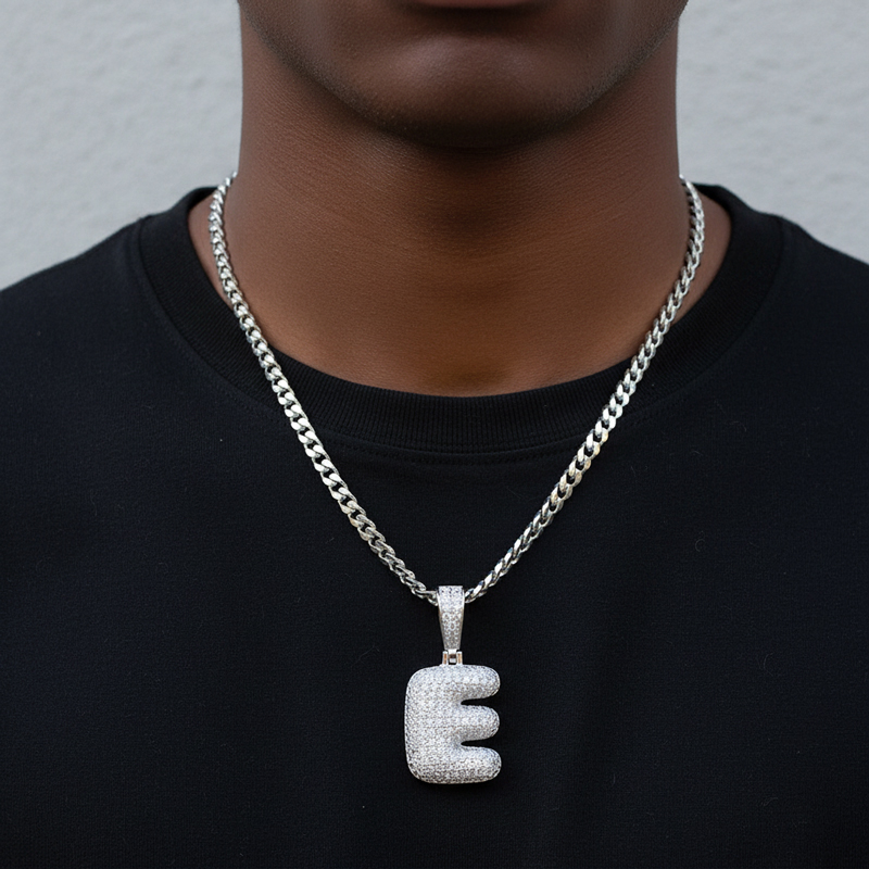 Iced Out 26 Bubble Letters Pendant In White Gold With Street Luxury Shine - Image 4