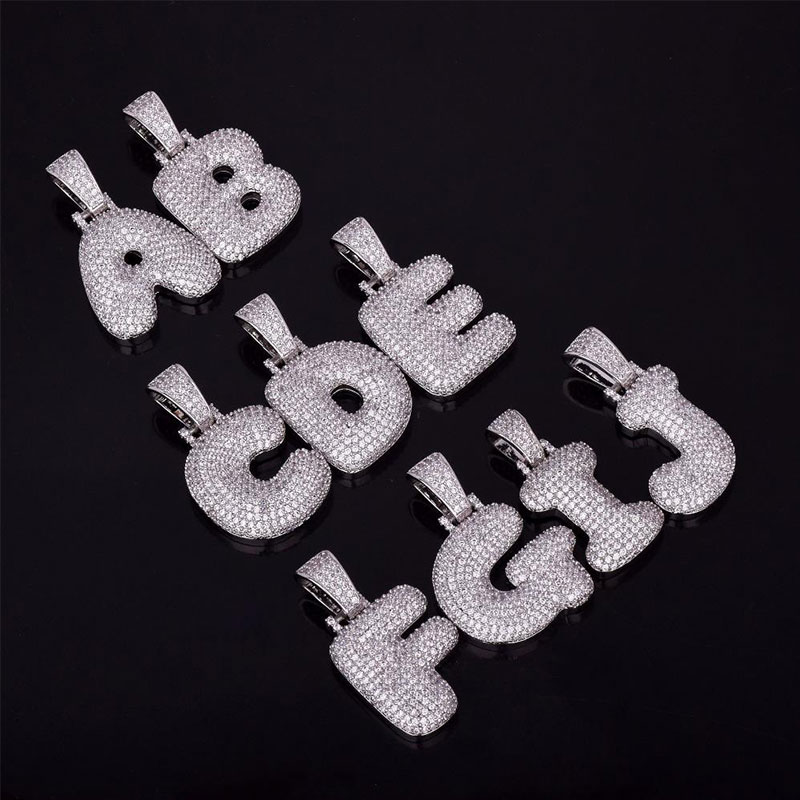 Iced Out 26 Bubble Letters Pendant In White Gold With Street Luxury Shine