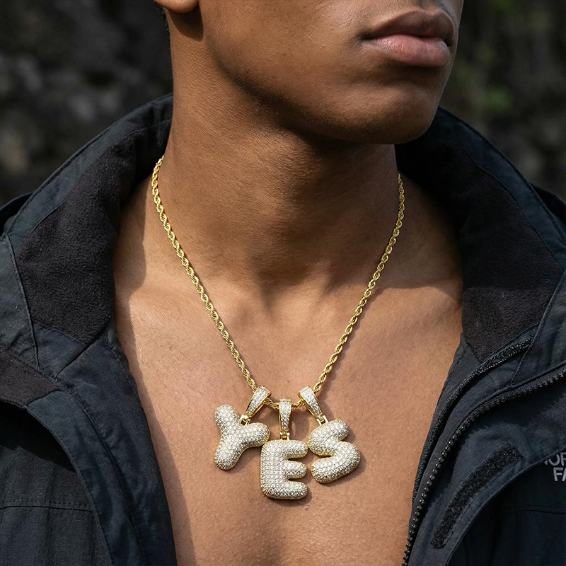 Iced Out 26 Bubble Letters Pendant In Gold With Street Luxury Shine - Image 4