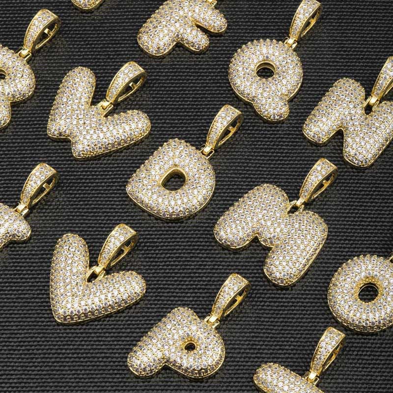 Iced Out 26 Bubble Letters Pendant In Gold With Street Luxury Shine