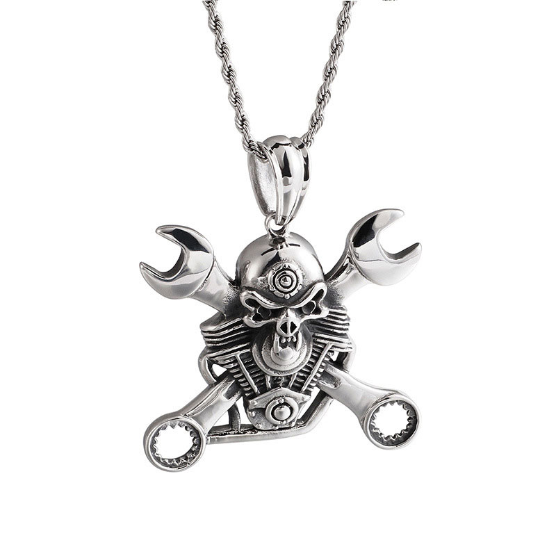 Skull Wrench Titanium Steel Pendant Bold Statement Style With Street Luxury
