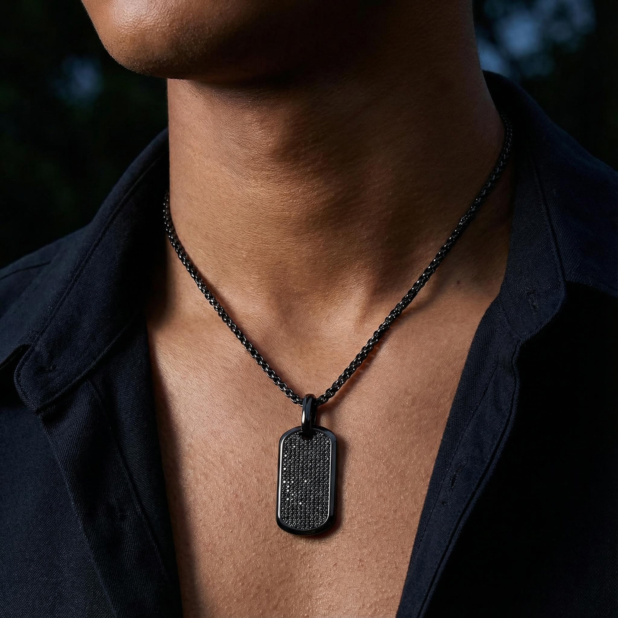 Iced Out Men's Dog Tag Pendant In Black Gold With Street Luxury Shine - Image 3