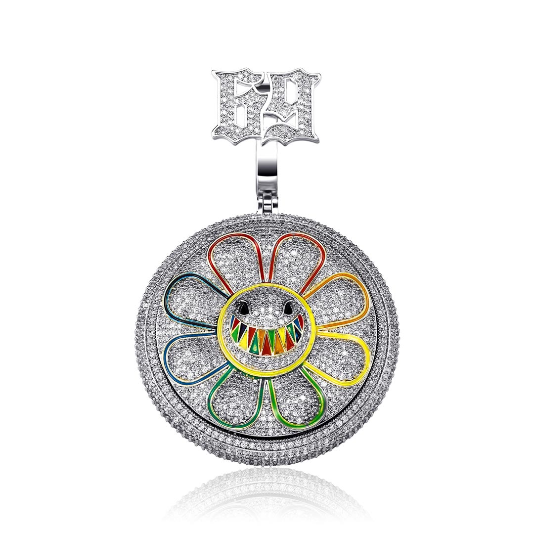 Iced Out Rotating Smile Sunflower Pendant Gold With Street Luxury Shine - Image 3