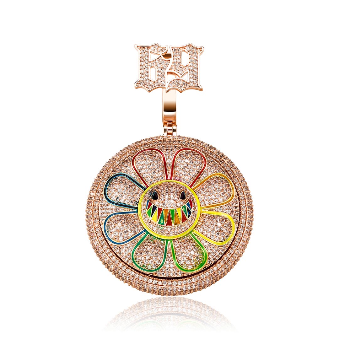 Iced Out Rotating Smile Sunflower Pendant Gold With Street Luxury Shine - Image 5