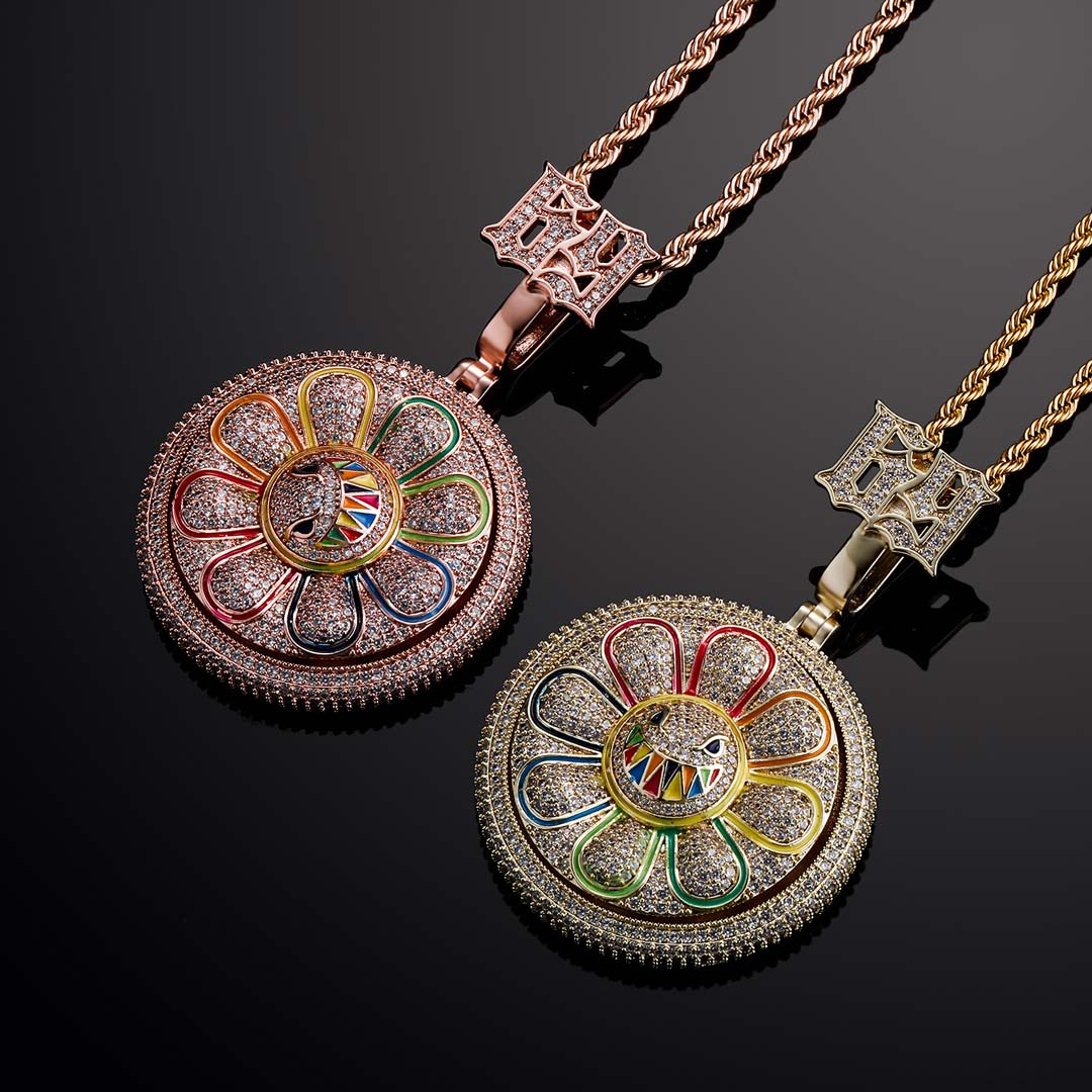 Iced Out Rotating Smile Sunflower Pendant Gold With Street Luxury Shine - Image 7