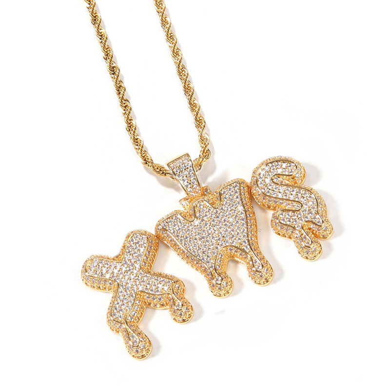 Custom Iced Out Drip Letters Name Pendant In Gold With Street Luxury Shine