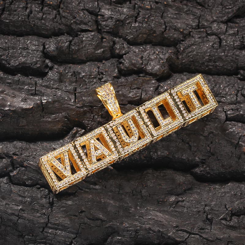 Custom Baby Block Hollow Letters Pendant In Gold With Street Luxury Shine - Image 3
