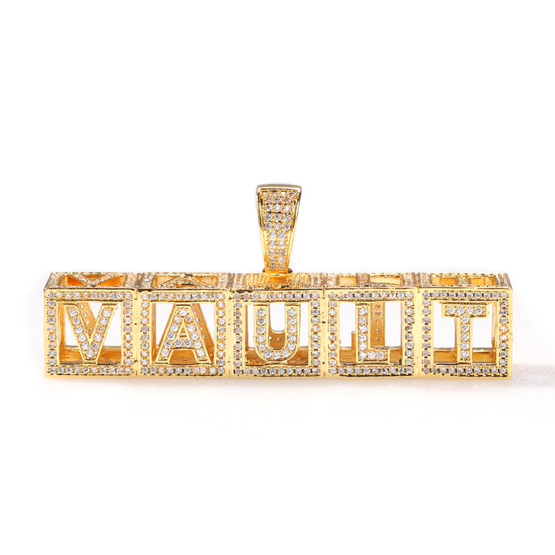 Custom Baby Block Hollow Letters Pendant In Gold With Street Luxury Shine - Image 4