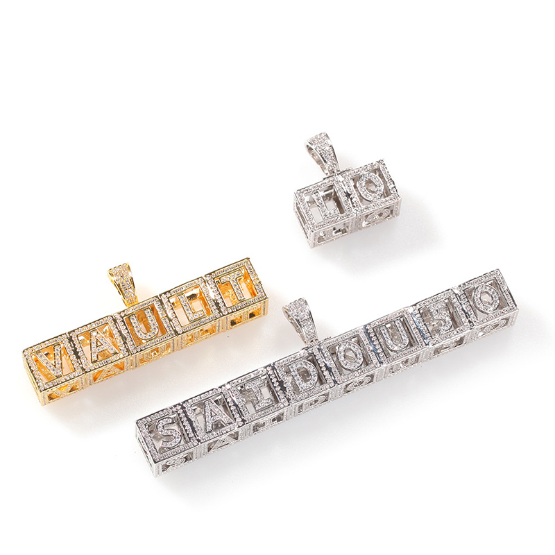 Custom Baby Block Hollow Letters Pendant In Gold With Street Luxury Shine - Image 5