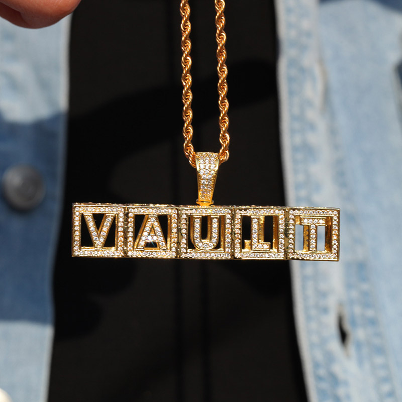 Custom Baby Block Hollow Letters Pendant In Gold With Street Luxury Shine