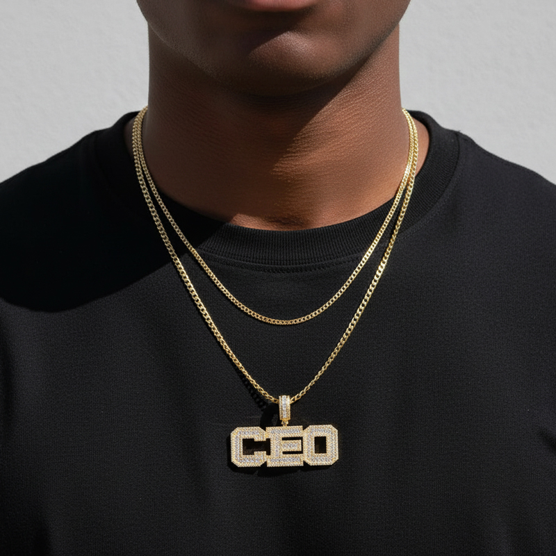 Custom Baguette Cut Name Pendant In White Gold With Street Luxury Shine - Image 3