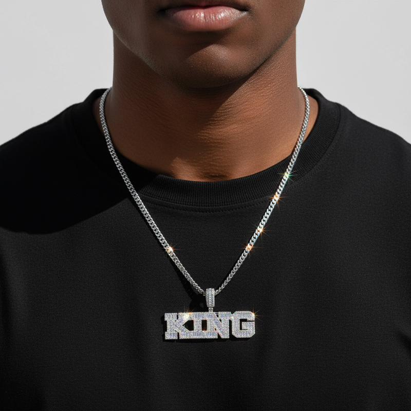 Custom Baguette Cut Name Pendant In White Gold With Street Luxury Shine - Image 4